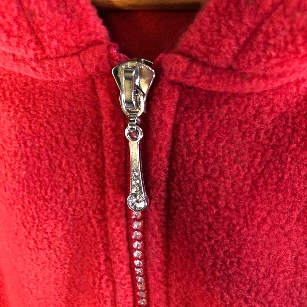 Quacker Factory Fleece Hoodie Women’s 1X Red Jeweled Rhinestone Zipper Cozy - Picture 8 of 13